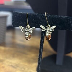 Gold Bee Earrings with Brown Accents